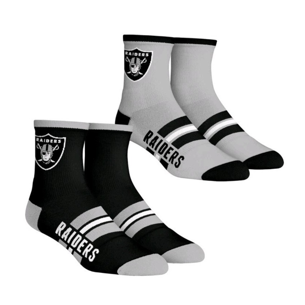 Rock Em LAS VEGAS RAIDERS NFL MEN'S TEAM COLOR 2 Quarter Ankle SOCKS Small 6-8.5